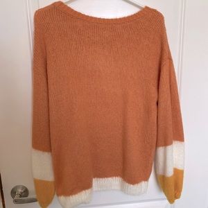 Scoop neck sweater! Very comfortable. Sleeves cuff at the wrist.